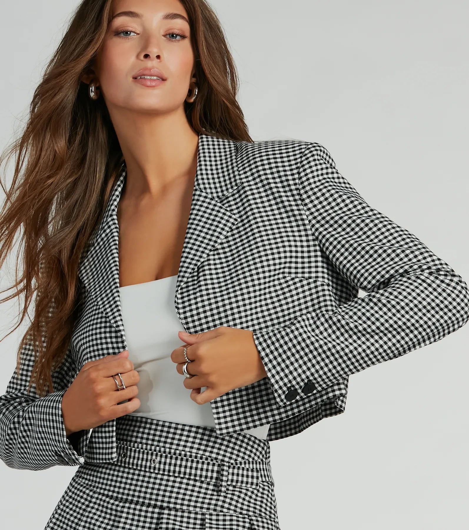 Preppy Perfection Gingham Twill Cropped Blazer - Image 4