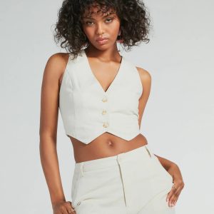 Cutest Babe Button Up Linen Vest