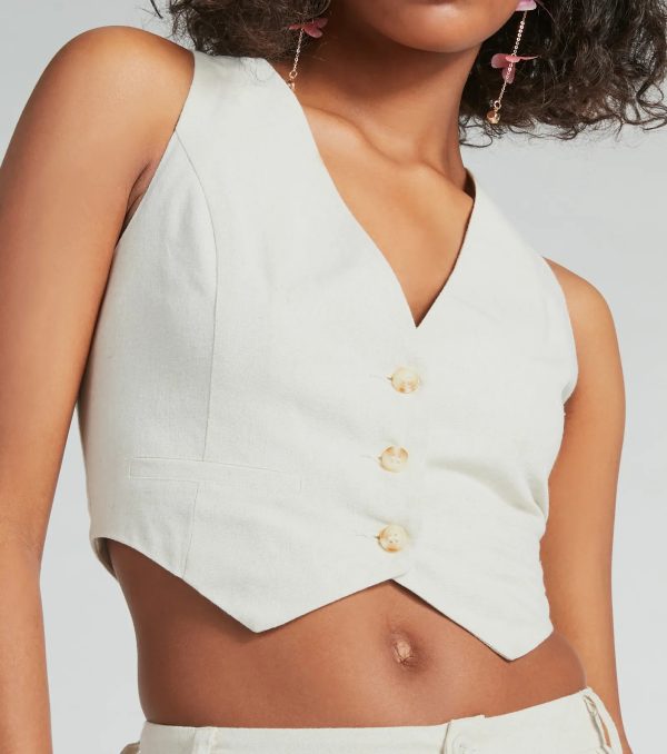 Cutest Babe Button Up Linen Vest - Image 4
