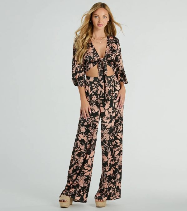 Flawless Floral Kimono Tie-Front Satin Crop Top - Image 3