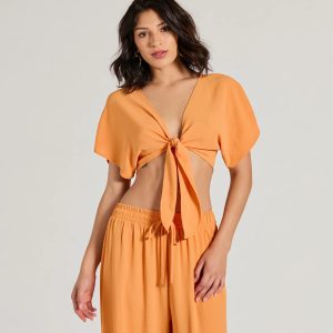Flirty Match Short Sleeve Tie-Front Top