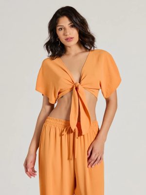 Flirty Match Short Sleeve Tie-Front Top