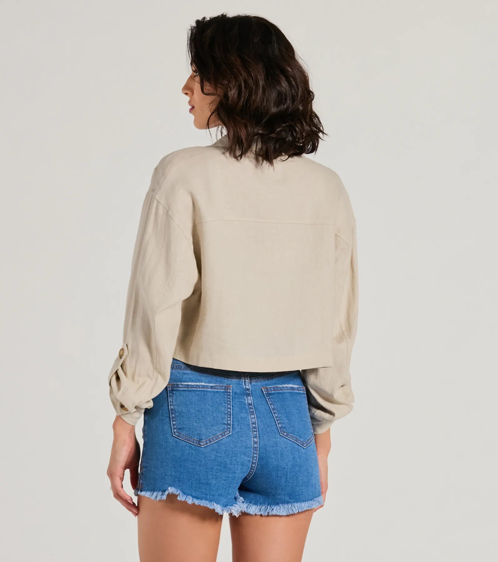 Effortless Personality Button Up Crop Linen Shacket - Image 6