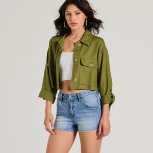 Effortless Personality Button Up Crop Linen Shacket