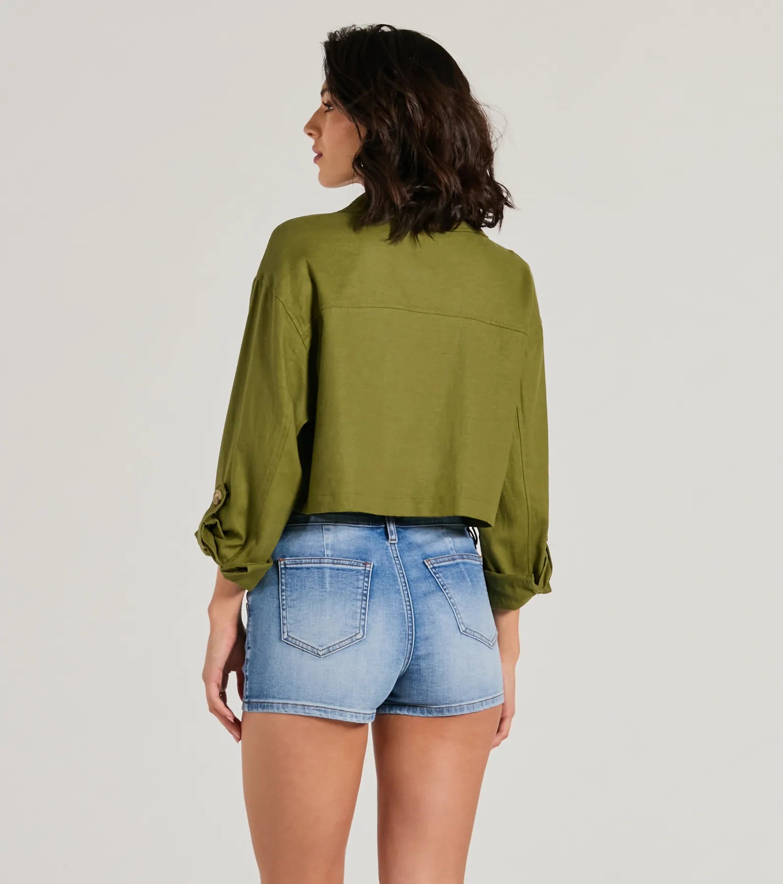 Effortless Personality Button Up Crop Linen Shacket - Image 2