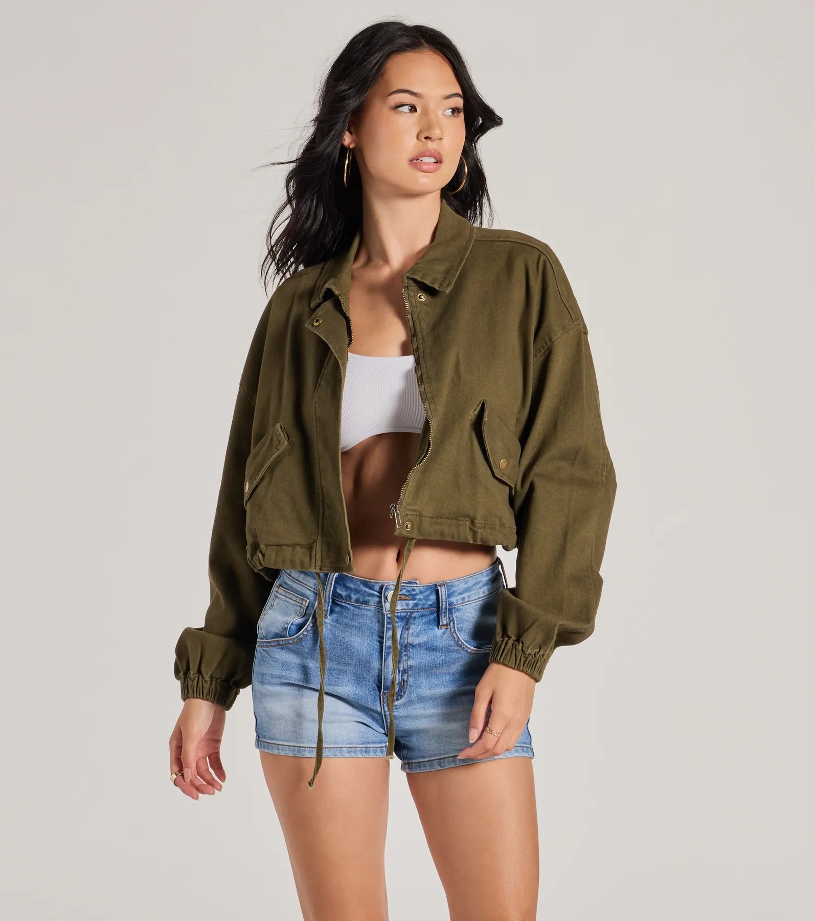 Top Notch Cargo Twill Crop Bomber Jacket - Image 5