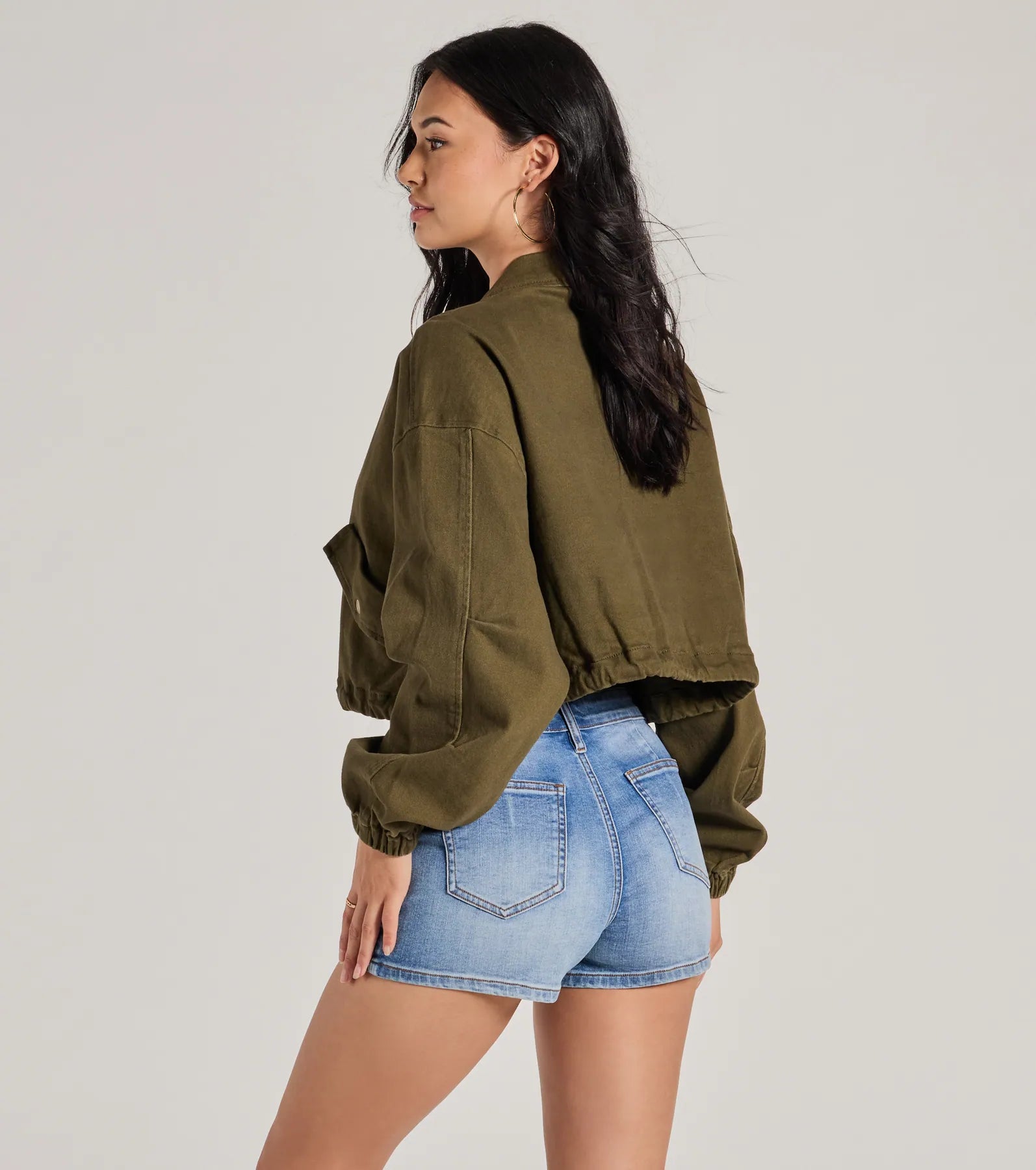 Top Notch Cargo Twill Crop Bomber Jacket - Image 6