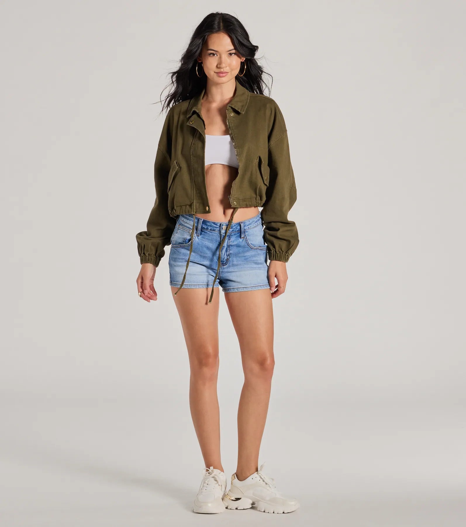 Top Notch Cargo Twill Crop Bomber Jacket - Image 7