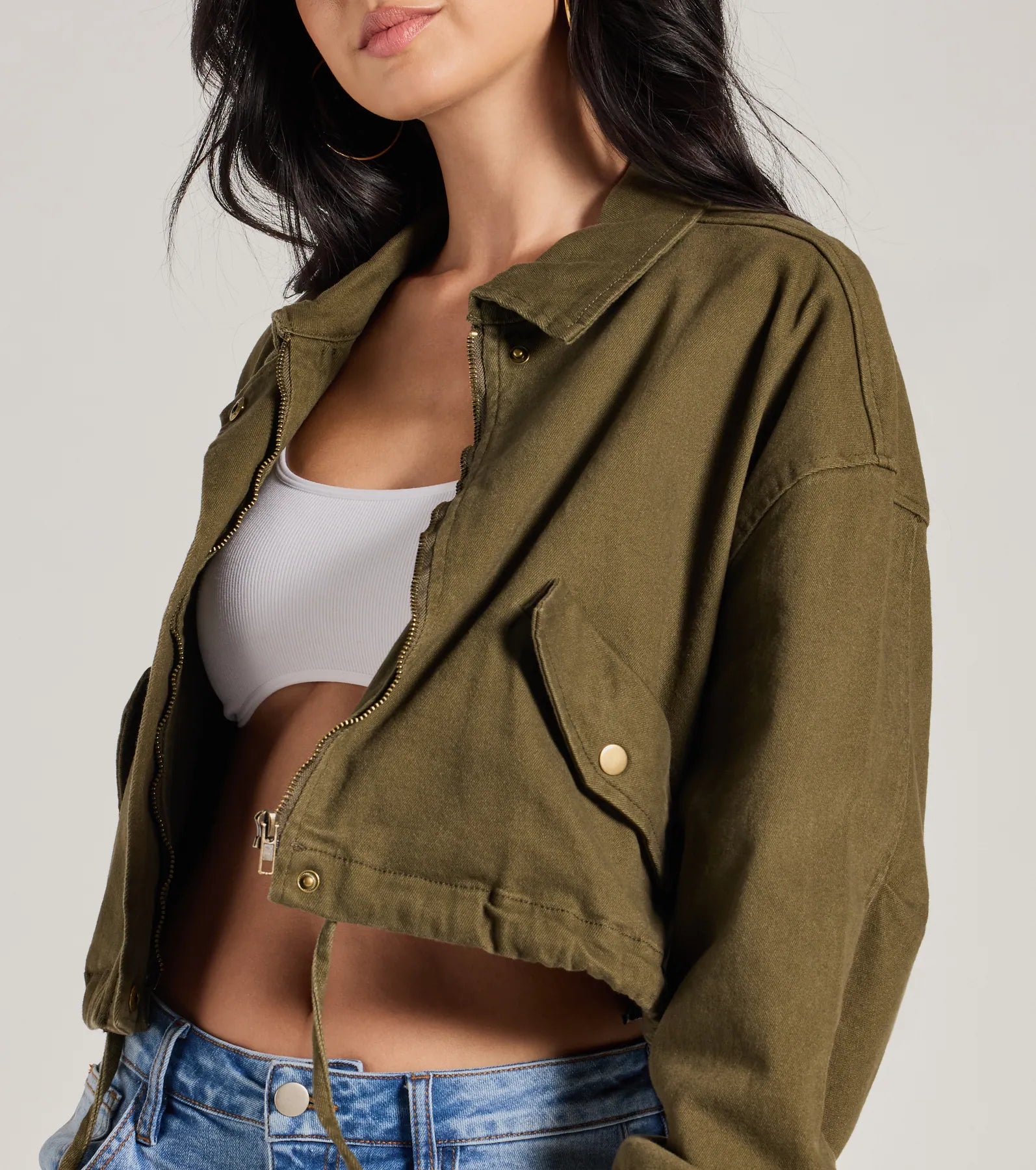 Top Notch Cargo Twill Crop Bomber Jacket - Image 8