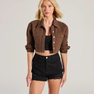 Popular Cutie Long Sleeve Crop Denim Shacket