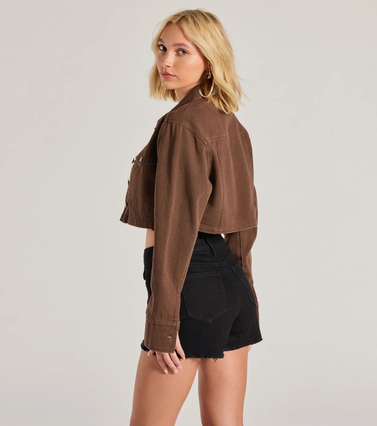 Popular Cutie Long Sleeve Crop Denim Shacket - Image 2