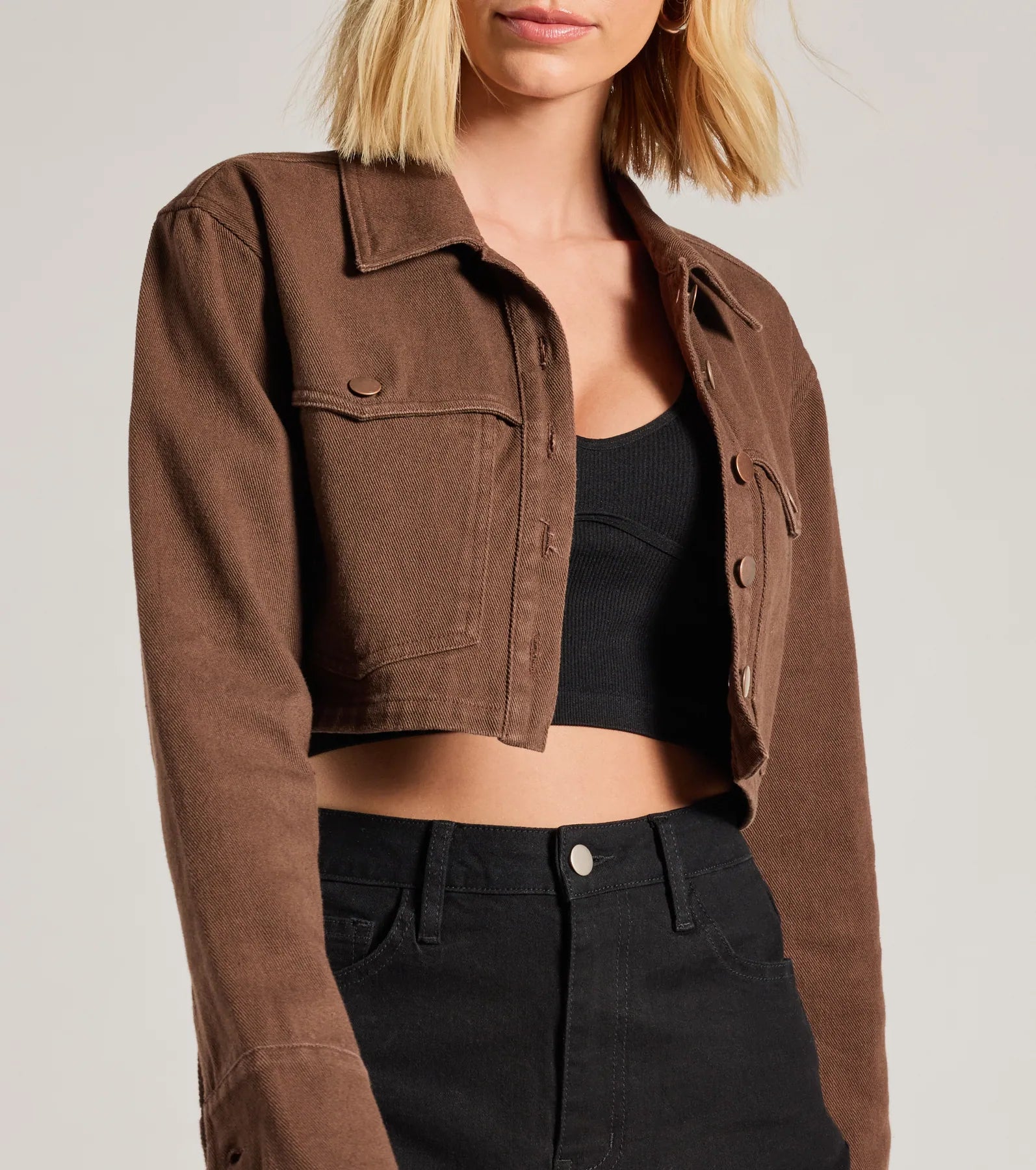 Popular Cutie Long Sleeve Crop Denim Shacket - Image 3