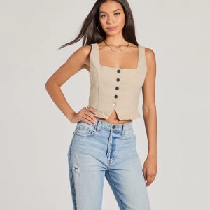 Effortless Style Lace-Up Crop Button Vest