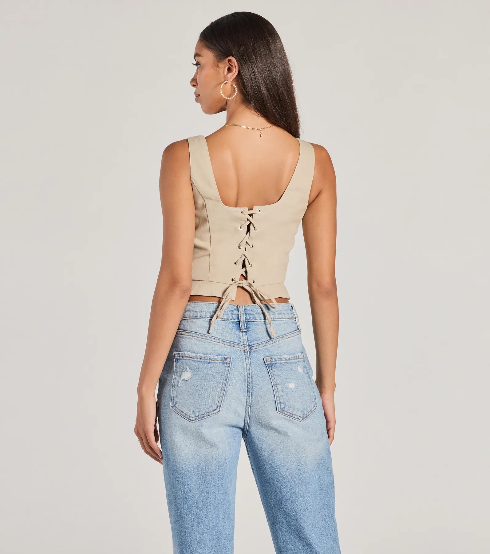 Effortless Style Lace-Up Crop Button Vest - Image 2