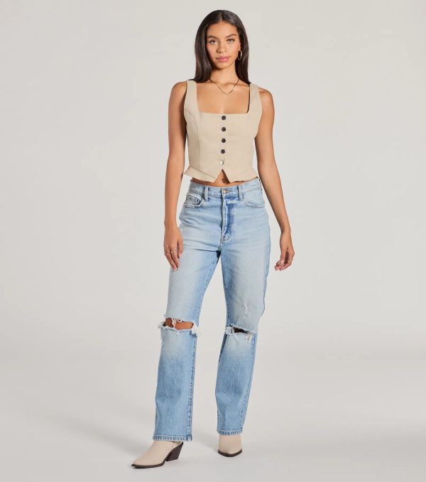 Effortless Style Lace-Up Crop Button Vest - Image 3
