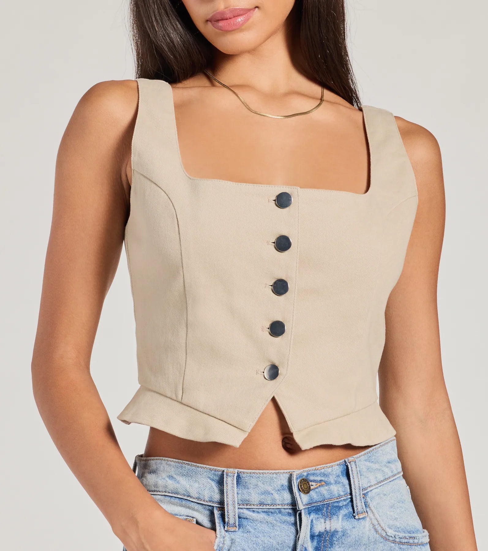 Effortless Style Lace-Up Crop Button Vest - Image 4