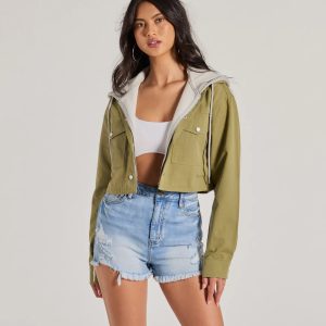 Cozy And Cool Twill Layered Hoodie Jacket