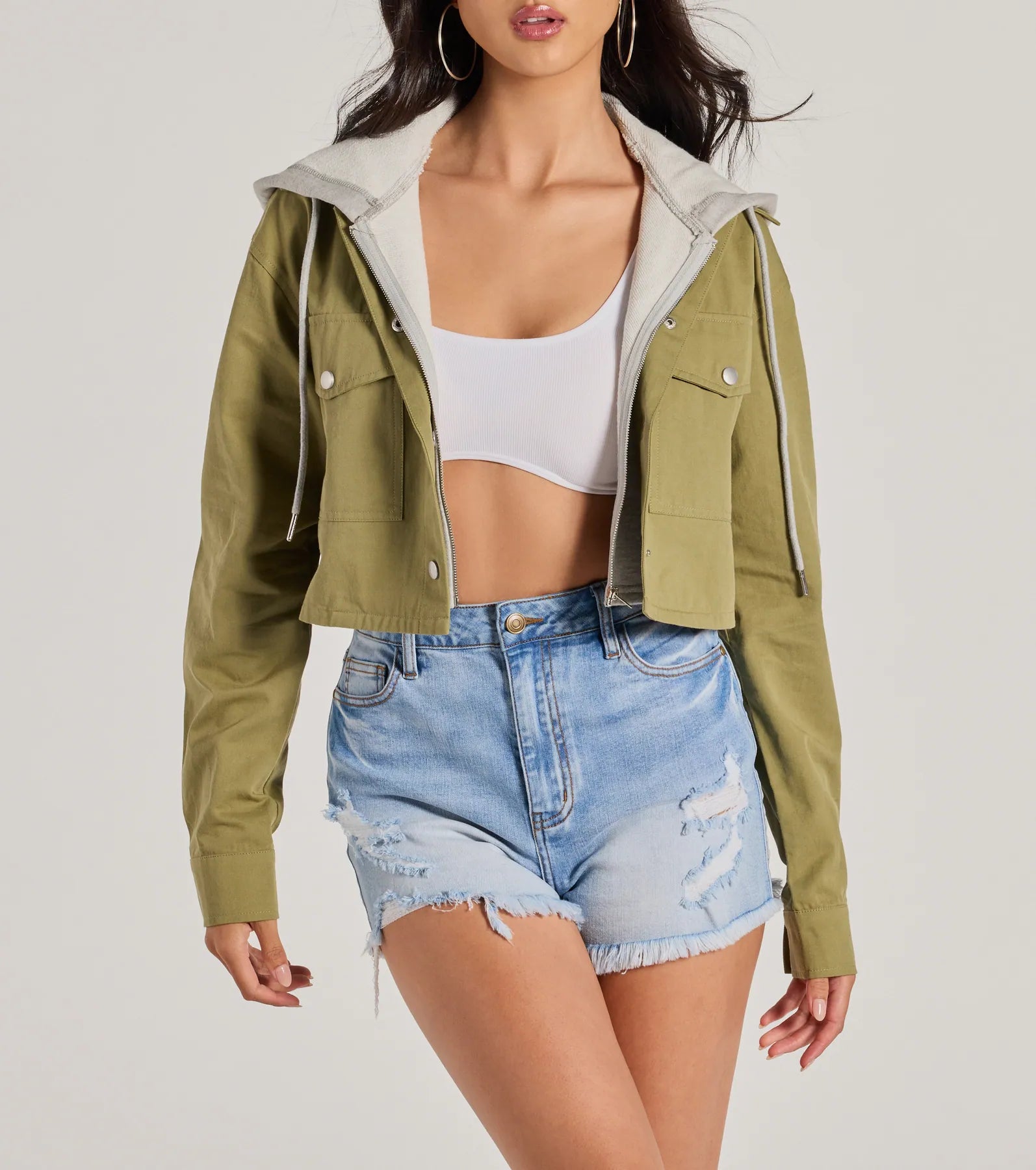 Cozy And Cool Twill Layered Hoodie Jacket - Image 4
