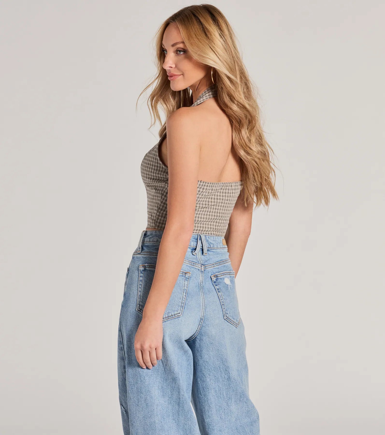 Keep On Charming Plaid Linen Cropped Vest - Image 2