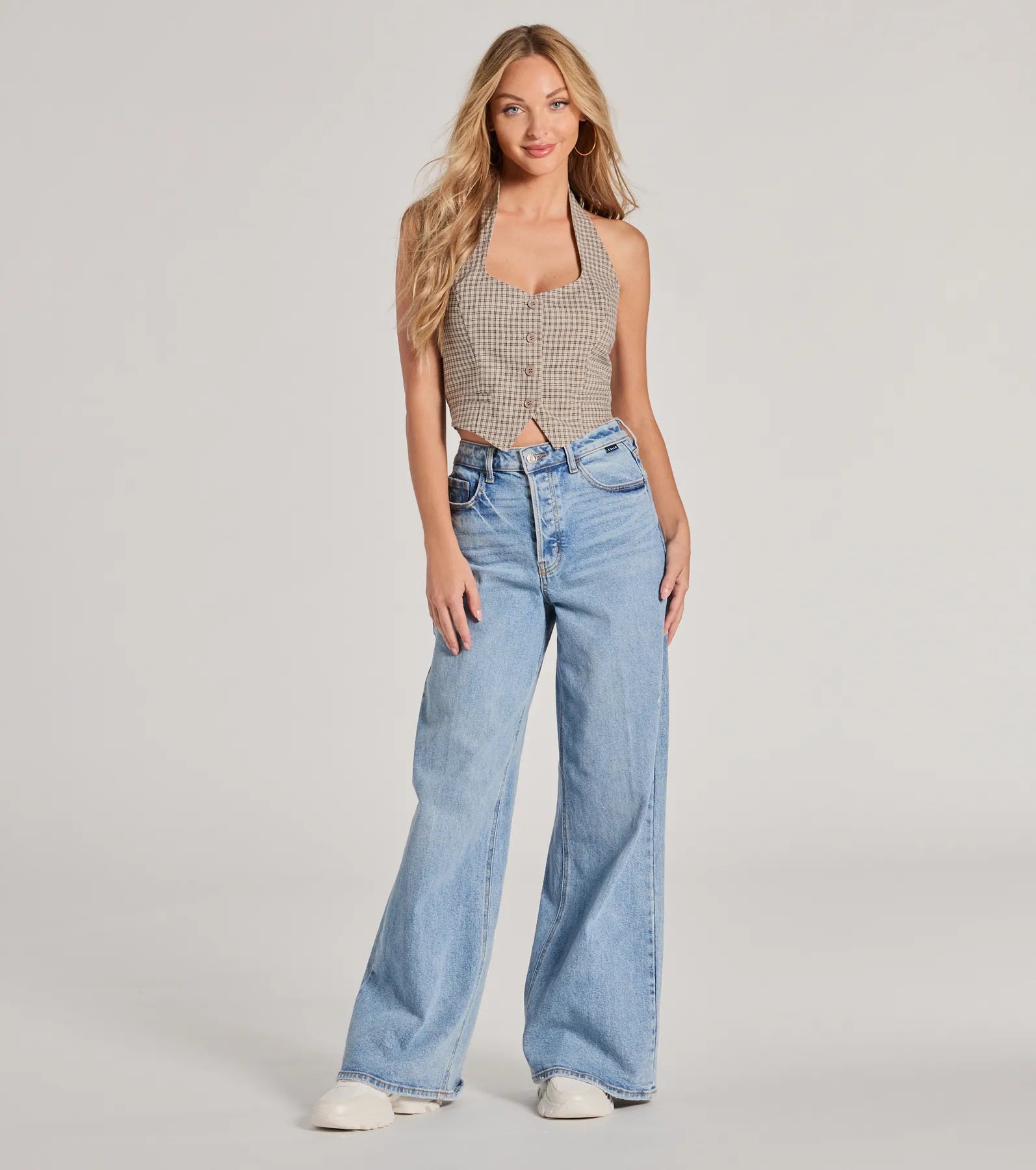 Keep On Charming Plaid Linen Cropped Vest - Image 3