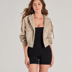 Chill Outing Crop Bomber Jacket With Hood