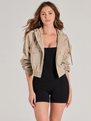 Chill Outing Crop Bomber Jacket With Hood