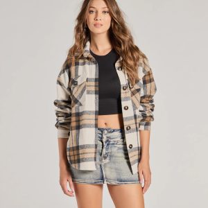 Season Of Plaid Long Sleeve Oversized Shacket