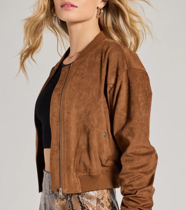 Effortlessly Chic Faux Suede Bomber Jacket - Image 5