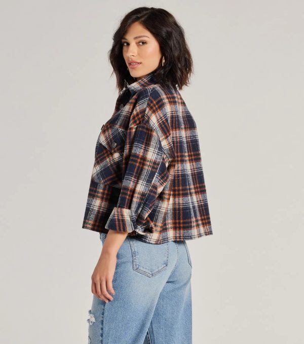 Basic Vibes Cropped Plaid Shacket - Image 2