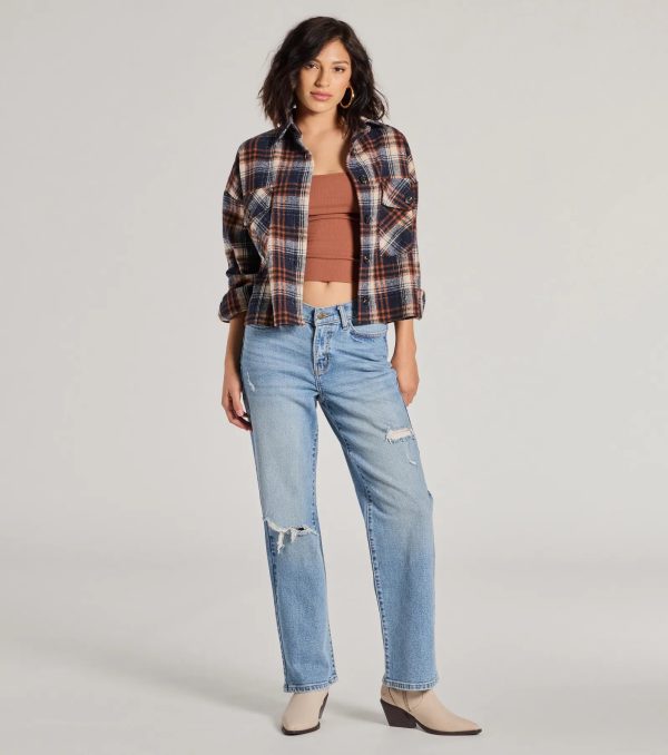 Basic Vibes Cropped Plaid Shacket - Image 3