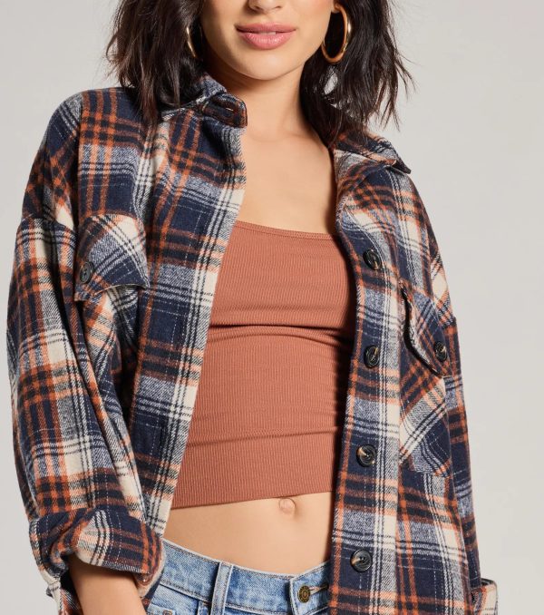 Basic Vibes Cropped Plaid Shacket - Image 4