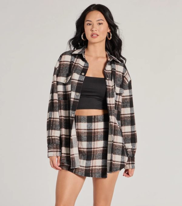 Classically Chic Plaid Long Sleeve Oversized Shacket - Image 2