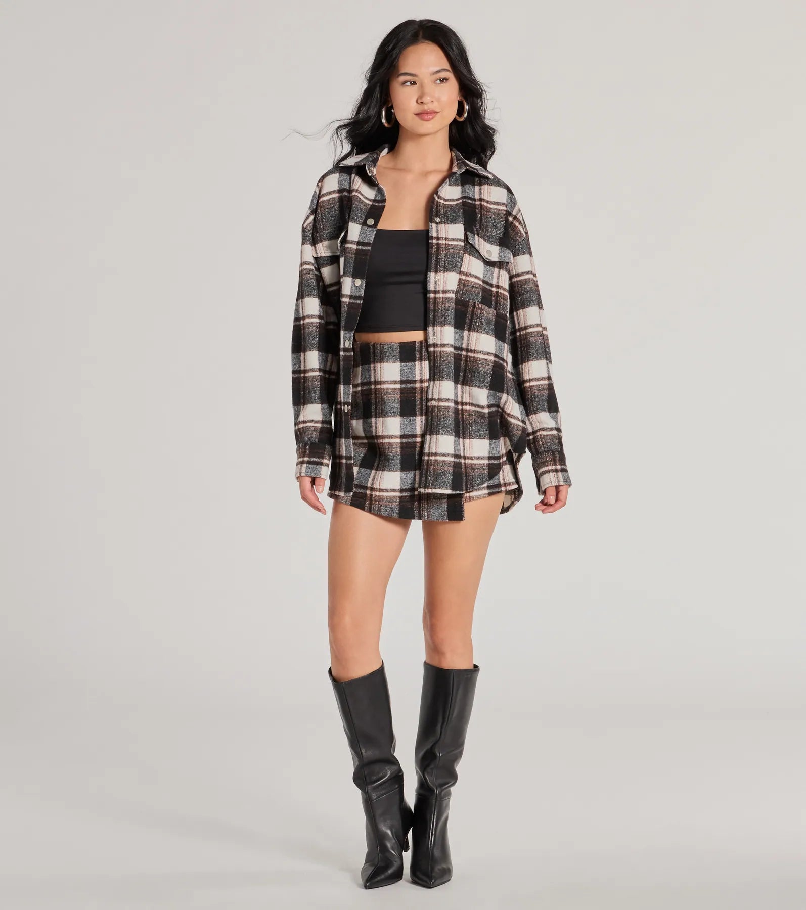 Classically Chic Plaid Long Sleeve Oversized Shacket - Image 4