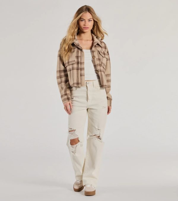 Perfectly Plaid Woven Oversized Cropped Shacket - Image 3