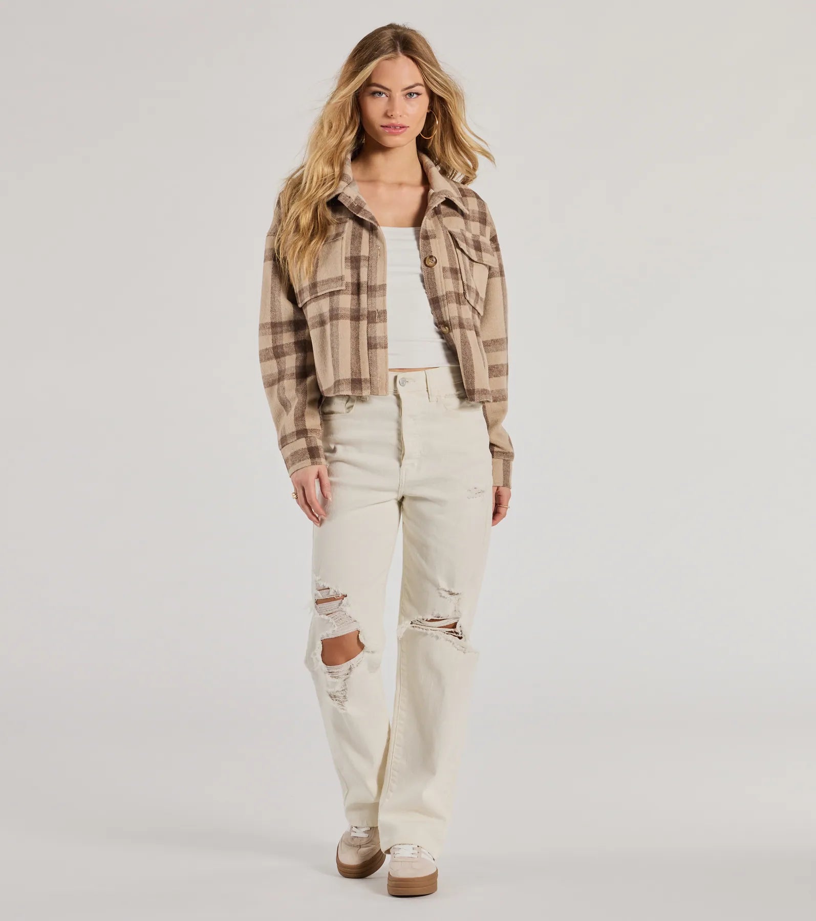 Perfectly Plaid Woven Oversized Cropped Shacket - Image 3