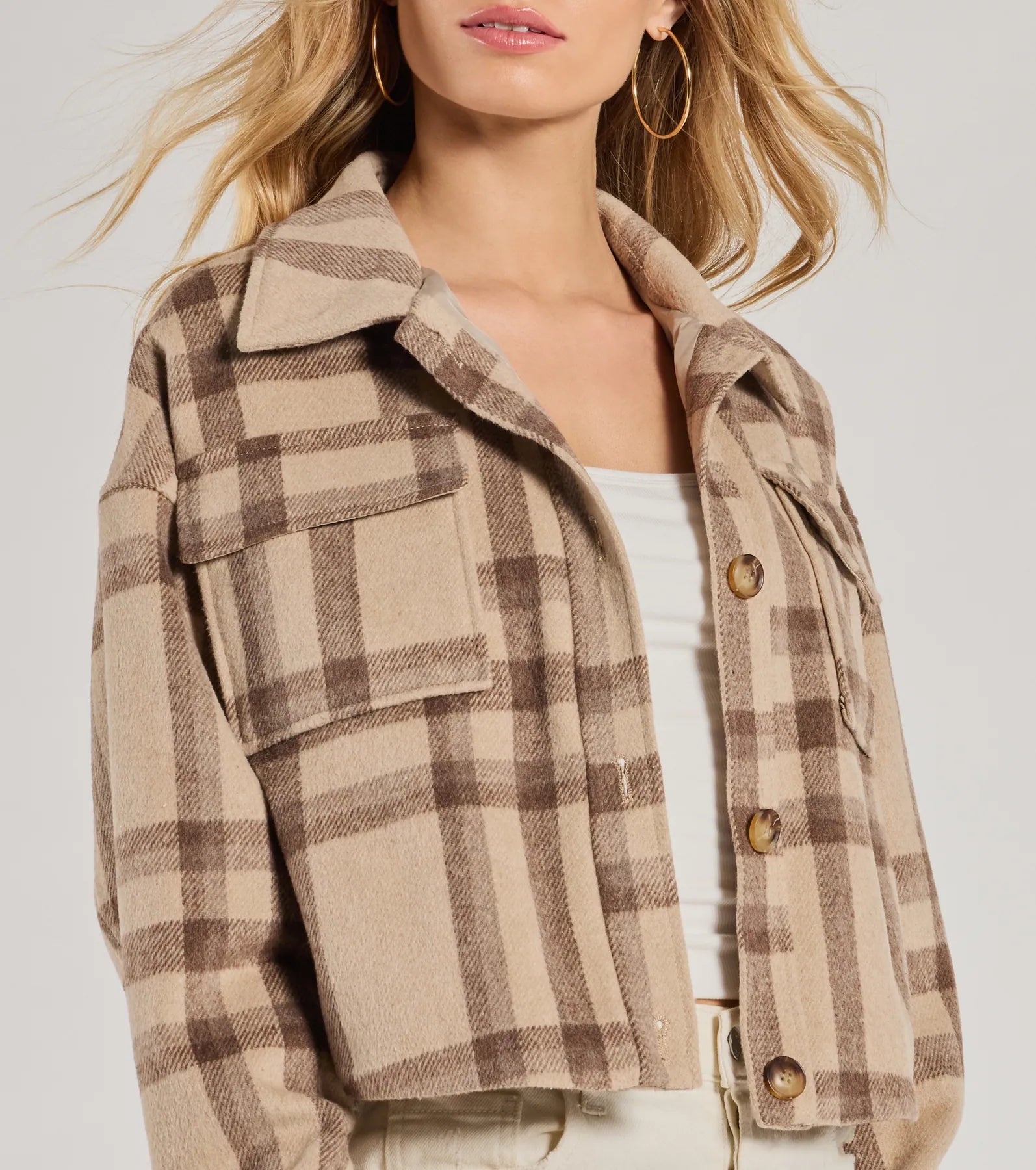 Perfectly Plaid Woven Oversized Cropped Shacket - Image 4