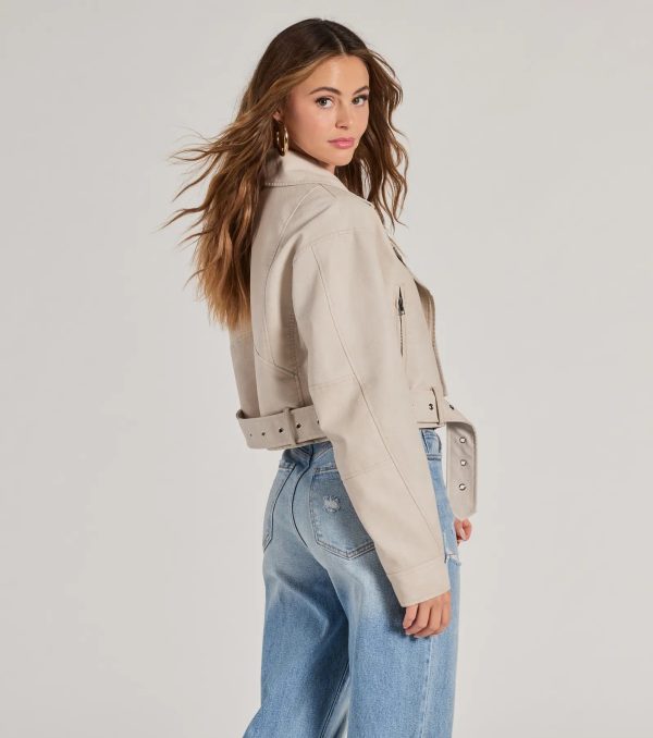 Modern Icon Oversized Faux Leather Belted Moto Jacket - Image 3