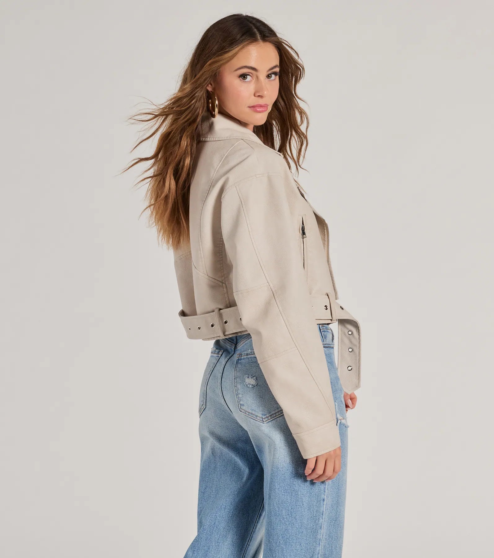 Modern Icon Oversized Faux Leather Belted Moto Jacket - Image 3