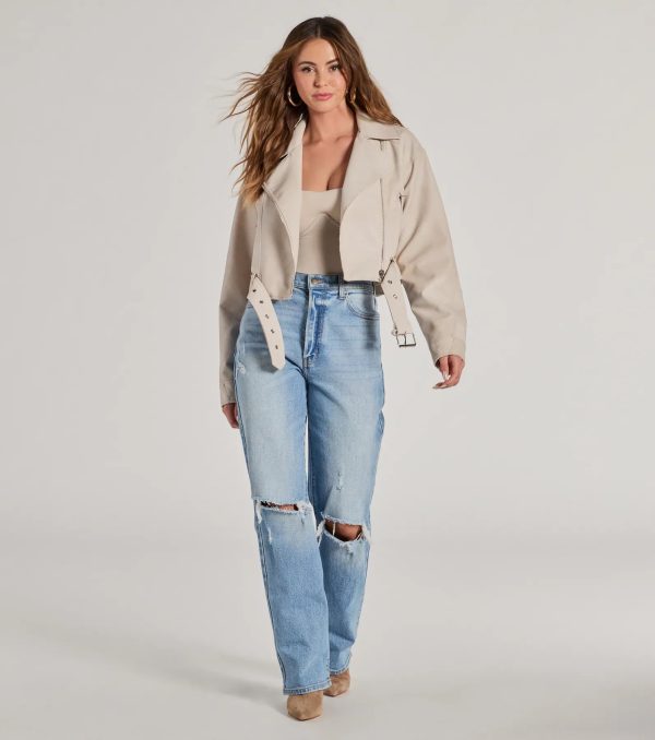 Modern Icon Oversized Faux Leather Belted Moto Jacket - Image 4