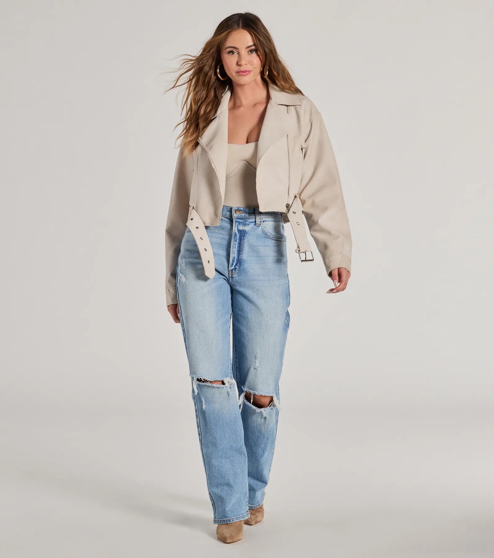 Modern Icon Oversized Faux Leather Belted Moto Jacket - Image 4