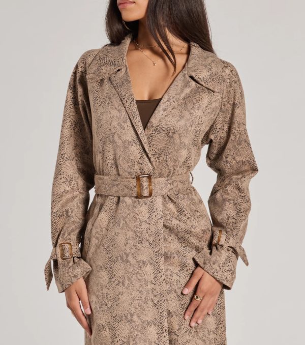 Chic Mood Snake Print Faux Suede Trench Coat - Image 3