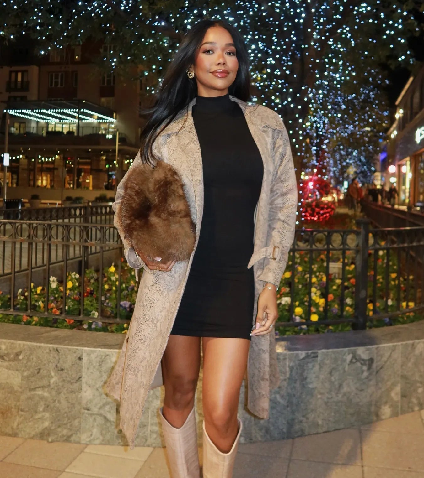 Chic Mood Snake Print Faux Suede Trench Coat - Image 5