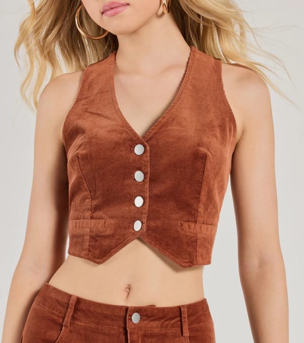 Retro Chic Corduroy Cropped Vest - Image 4
