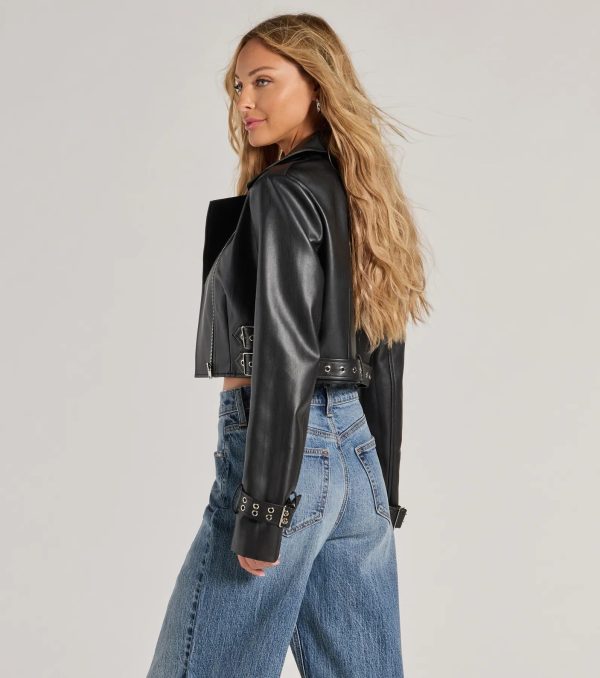 Untamed Chic Faux Leather Cropped Moto Jacket - Image 3