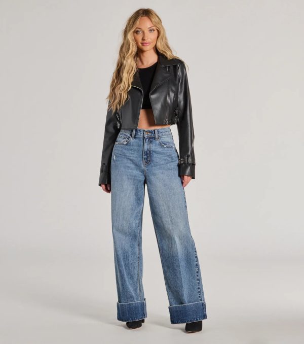 Untamed Chic Faux Leather Cropped Moto Jacket - Image 4