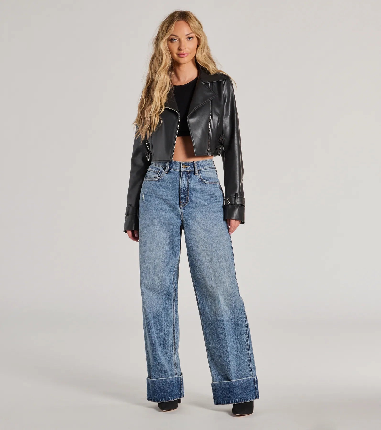 Untamed Chic Faux Leather Cropped Moto Jacket - Image 4