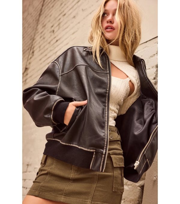 Vintage Chic Faux Leather Oversized Bomber Jacket - Image 7