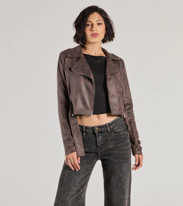 Cool Vibes Only Faux Suede Belted Moto Jacket - Image 2