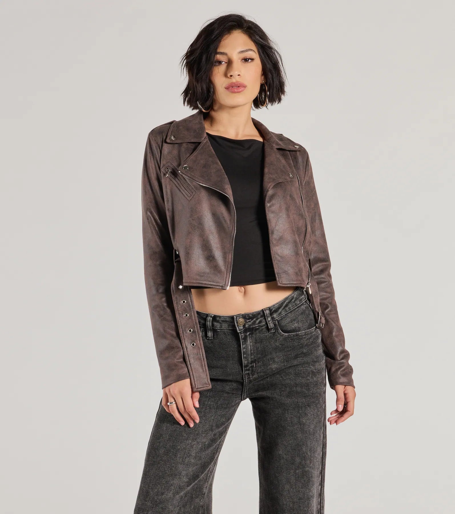 Cool Vibes Only Faux Suede Belted Moto Jacket - Image 2