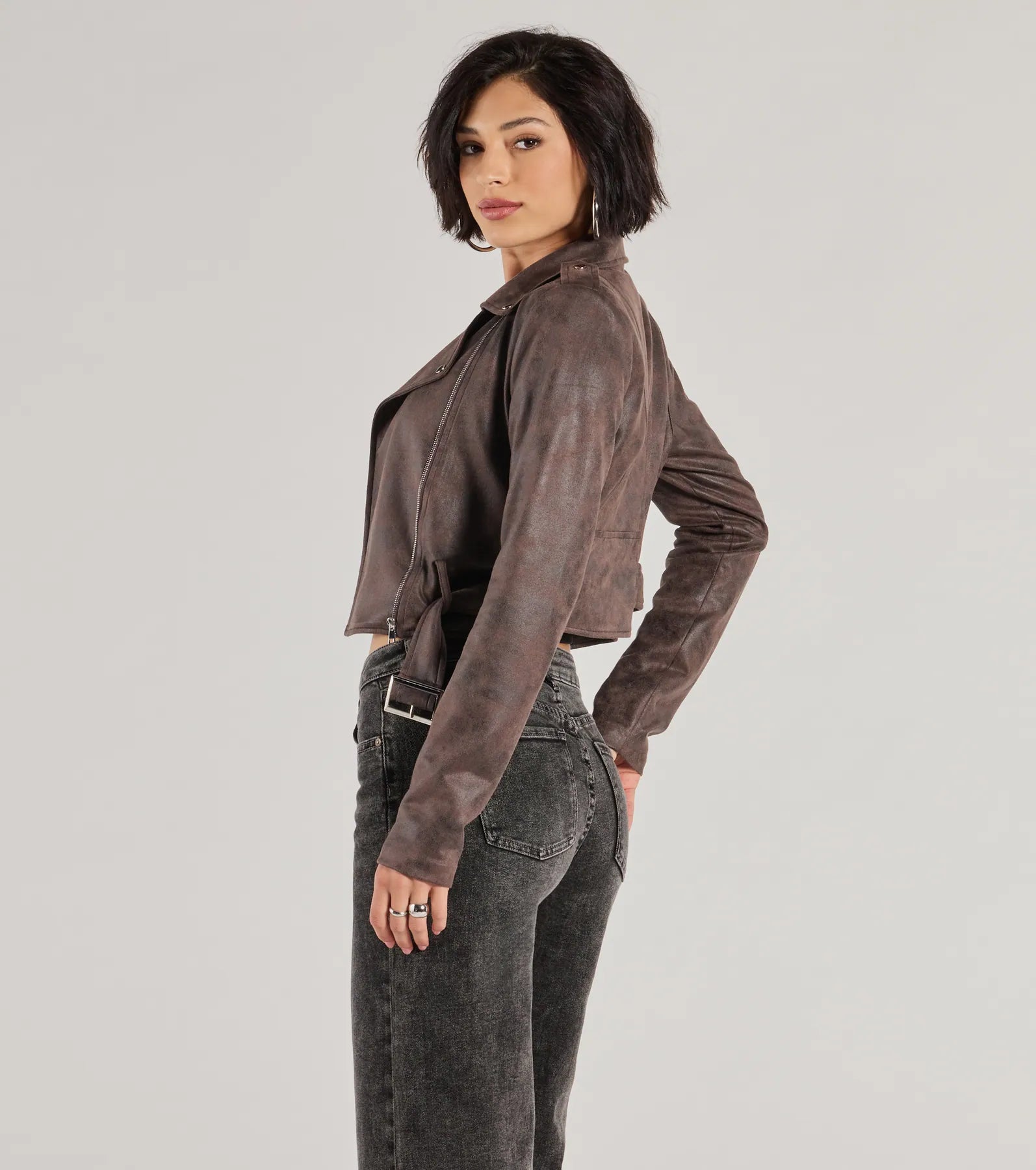 Cool Vibes Only Faux Suede Belted Moto Jacket - Image 3